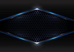 Abstract technology futuristic concept black and gray metallic overlap blue light frame hexagon mesh design modern background and texture vector