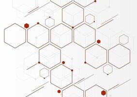 Abstract red geometric hexagons molecular structures on white background. vector