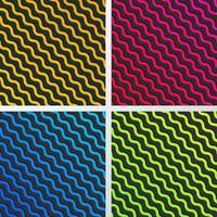 Set of abstract yellow, blue, pink and green diagonal wave lines pattern with shadow on black background and texture vector