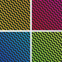 Set of abstract yellow, blue, pink and green diagonal wave lines pattern with shadow on black background and texture vector