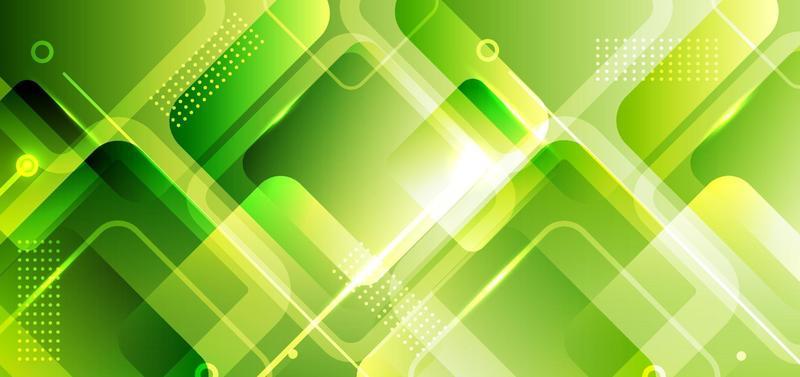 Abstract banner web background green geometric square shapes composition with glowing light