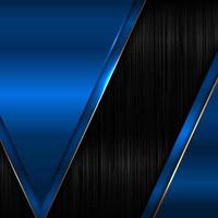 Abstract elegant geometric triangle blue metallic glossy with golden line on black background and texture vector