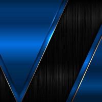 Abstract elegant geometric triangle blue metallic glossy with golden line on black background and texture vector