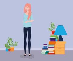 pregnant woman at home vector