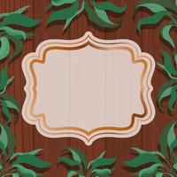 golden elegant frame with herbal and wooden background vector