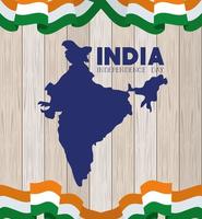 indian map independence day with flags wooden background vector