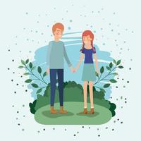 young couple lovers in the field vector