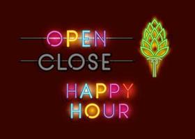 happy hour with spike fonts neon lights vector