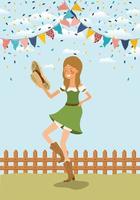 female farmer celebrating with garlands and fence vector