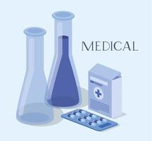 Test tubes with medicine box vector
