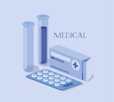 Test tubes with medicine box vector