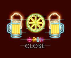 beers jars and lemon neon lights vector