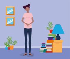 pregnant afro woman at home vector