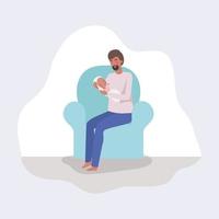 Afro father with newborn baby on the sofa vector