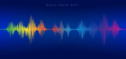 Rainbow music sound wave line equalizer on blue background. vector