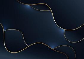 Abstract elegant blue wave shape with gold stripes on dark blue background vector