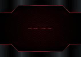 Abstract modern template black metallic frame with red stripes on dark carbon fiber background vector