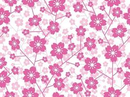 Seamless Cherry Blossom Floral Pattern Isolated On A White Background, Vector Illustration.