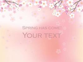 Cherry Blossom Background With Text Space Isolated On A Pink Abstract Background, Vector Illustration.