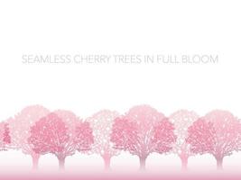 Vector Cherry Trees In Full Bloom Isolated On A White Background. Horizontally repeatable.