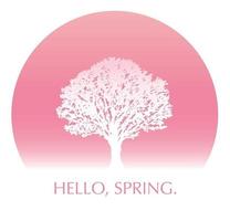 Cherry Blossom Tree In Full Bloom With Text Space Isolated On A White Background. Vector Illustration.