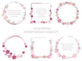 Set Of Cherry Blossom Frames Isolated On A White Background. Vector Illustration.