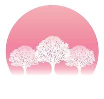 Cherry Blossom Trees In Full Bloom With Text Space Isolated On A White Background. Vector Illustration.