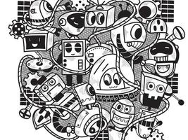 Doodle Robot Wall Background vector