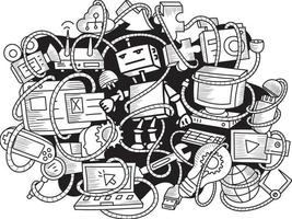 Doodle Robot and Gadgets Pattern Background vector