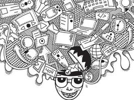 Technology Creative Doodle Wall Art, Head Full of Icons vector