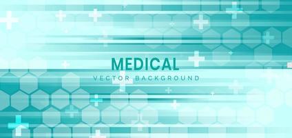 Abstract hexagon pattern and lines on green background. Medical health care and science icon medical innovation concept background. vector