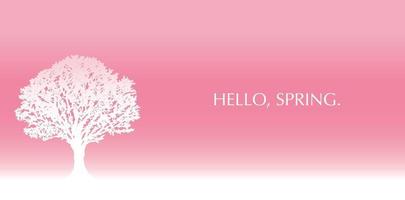 Vector Background Illustration With Cherry Blossoms In Full Bloom And Text Space On A Pink Background.