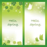 Springtime Vector Background Set With Butterflies And Four-Leaf Clover.