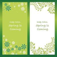 Springtime Vector Background Set With Fresh Green Plants And Flowers.