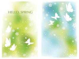 Set Of Springtime Vector Background Illustrations With Flowers, Butterflies, And Text Space Isolated On A White Background.