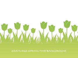 Seamless Springtime Background Illustration With Tulips And Text Space. Horizontally Repeatable. vector