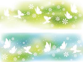 Set Of Springtime Vector Background Illustrations With Flowers And Butterflies. Horizontally Repeatable.