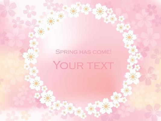 Round Vector Cherry Blossom Frame Isolated On A Pink Background.