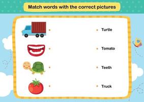 Match words with the correct pictures illustration, vector