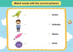 Match words with the correct pictures illustration, vector