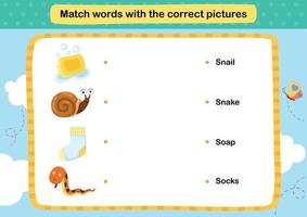 Match words with the correct pictures illustration, vector