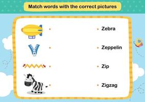 Match words with the correct pictures illustration, vector