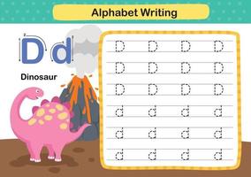 Alphabet Letter D-Dinosaur exercise with cartoon vocabulary illustration, vector