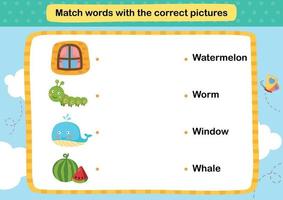 Match words with the correct pictures illustration, vector