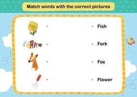 Match words with the correct pictures illustration, vector