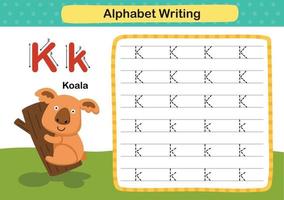 Alphabet Letter K-Koala exercise with cartoon vocabulary illustration, vector