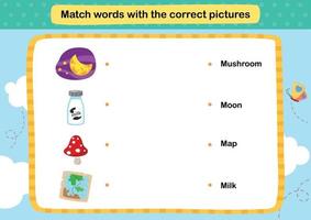 Match words with the correct pictures illustration, vector