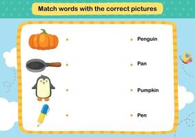 Match words with the correct pictures illustration, vector