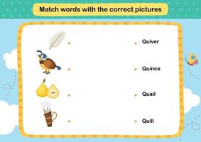 Match words with the correct pictures illustration, vector