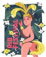 ilustración del festival de río con mujeres bailando samba y fondo tropical vector